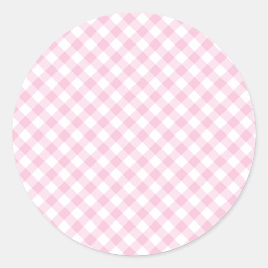 Retro Gingham Licht Roze Ronde Sticker (Voorkant)