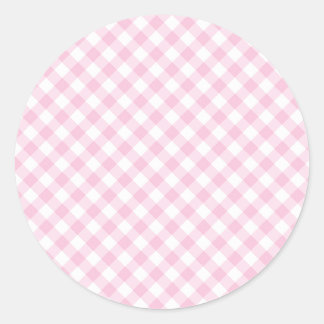 Retro Gingham Licht Roze Ronde Sticker