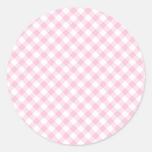 Retro Gingham Licht Roze Ronde Sticker (Voorkant)