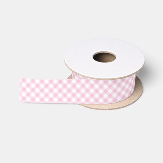 Retro Gingham Licht Roze Satijnen Lint (Spoel)