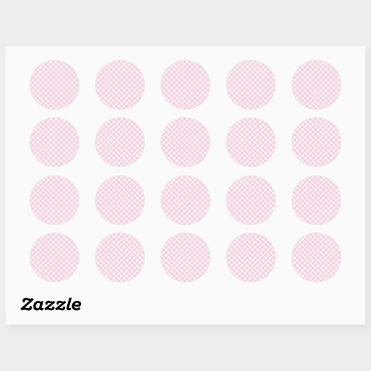 Retro Gingham Light Pink Ronde Sticker (Vel)
