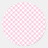 Retro Gingham Light Pink Ronde Sticker (Voorkant)