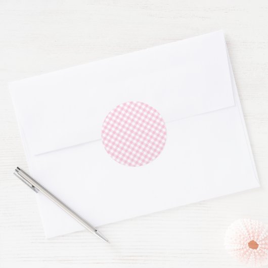 Retro Gingham Light Pink Ronde Sticker (Envelop)