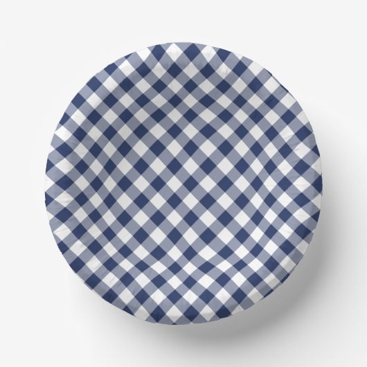 Retro Gingham Navy Blau Papieren Kommen (Voorkant)