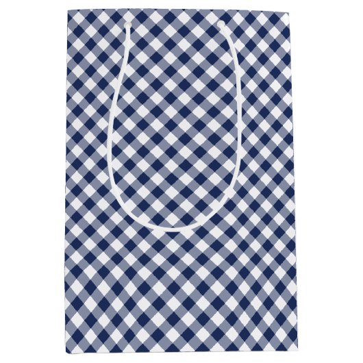 Retro Gingham Navy Blue Medium Cadeauzakje (Voorkant)
