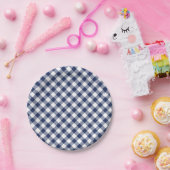 Retro Gingham Navyblauw Papieren Bordje (Feest)