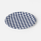 Retro Gingham Navyblauw Papieren Bordje (Gekanteld)