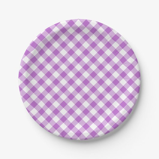 Retro Gingham Orchidee Paars Papieren Bordje (Voorkant)