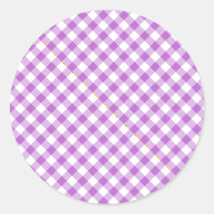 Retro Gingham Orchidee Paars Ronde Sticker