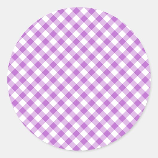 Retro Gingham Orchidee Paars Ronde Sticker (Voorkant)