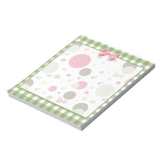 Retro Gingham Polka Dots en Daisies Notitieblok (Linkerzijde)