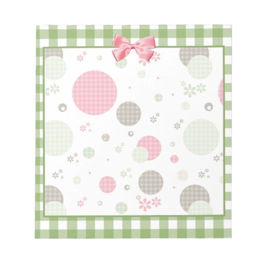 Retro Gingham Polka Dots en Daisies Notitieblok (Voorkant)