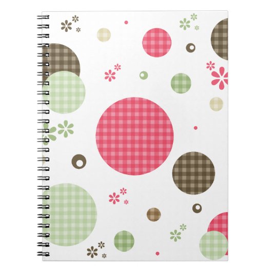 Retro Gingham Polka Dots en Daisies Notitieboek (Voorkant)