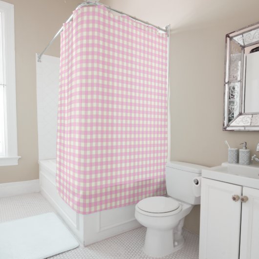 Retro Gingham Pset in Pastel Pink Douchegordijn (In situ)