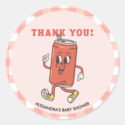 Retro Gingham Rood Ze staat op springen Dank je Ronde Sticker (Voorkant)