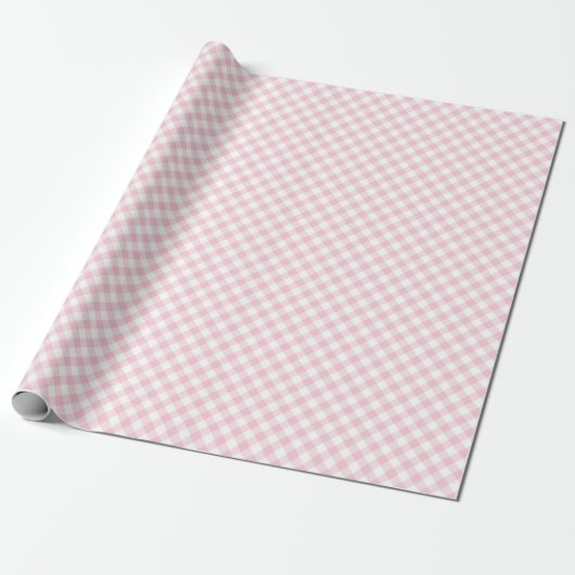 Retro Gingham Roze Cadeaupapier (Uitgerold)