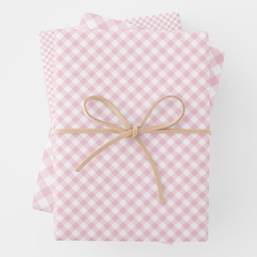Retro Gingham Roze Inpakpapier Vel (In situ)