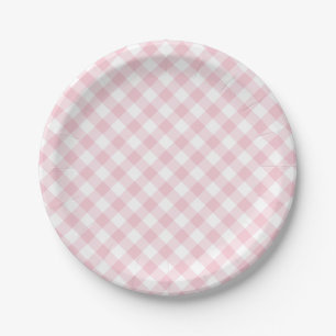 Retro Gingham Roze Papieren Bordje