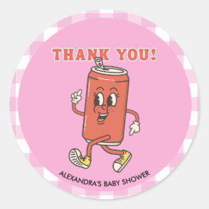 Retro Gingham Roze Ze staat op het punt te baren D Ronde Sticker