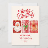Retro Gingham Santa Gingerbread Christmas Feestdagenkaart (Voorkant)