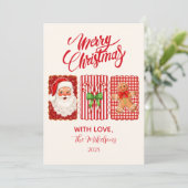 Retro Gingham Santa Gingerbread Christmas Feestdagenkaart (Staand voorkant)