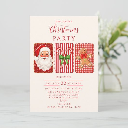 Retro Gingham Santa Gingerbread Christmas Kaart (Staand voorkant)