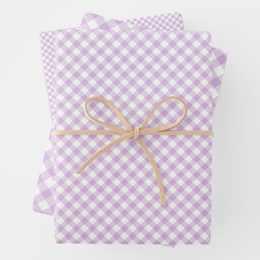 Retro Gingham Soft Lilac Inpakpapier Vel (In situ)