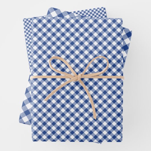 Retro Gingham True Blue Inpakpapier Vel (In situ)