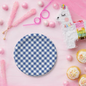 Retro Gingham True Blue Papieren Bordje (Feest)