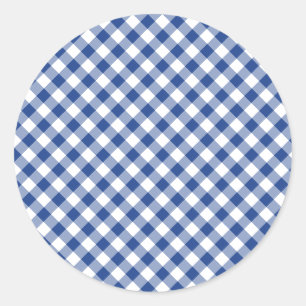 Retro Gingham True Blue Ronde Sticker