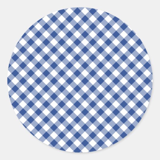Retro Gingham True Blue Ronde Sticker (Voorkant)