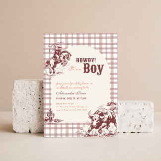 Retro Gingham Western Kleine Cowboy Baby Borrel Kaart