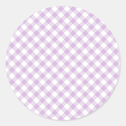 Retro Gingham Zacht Lila Ronde Sticker (Voorkant)