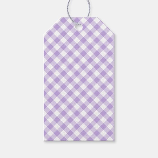 Retro Gingham Zachte Lavendel Cadeaulabel (Voorkant)