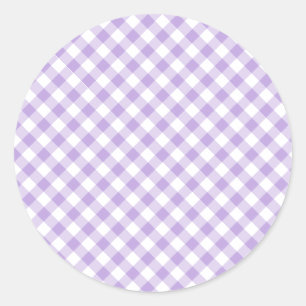 Retro Gingham Zachte Lavendel Ronde Sticker