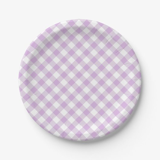 Retro Gingham Zachte Lila Papieren Bordje (Voorkant)