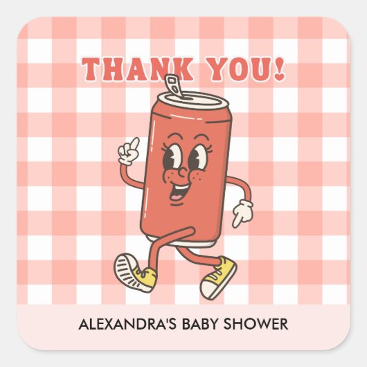 Retro Gingham Ze staat op springen Bedankt Vierkante Sticker (Voorkant)