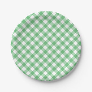 Retro Gingham Zomer Groen Papieren Bordje