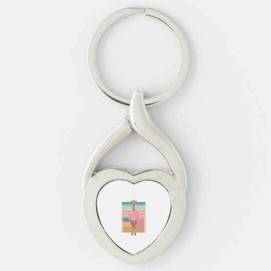 Retro Giraffe Bubblegum Graveer Shirt Ontwerp_1 Sleutelhanger (Voorkant)