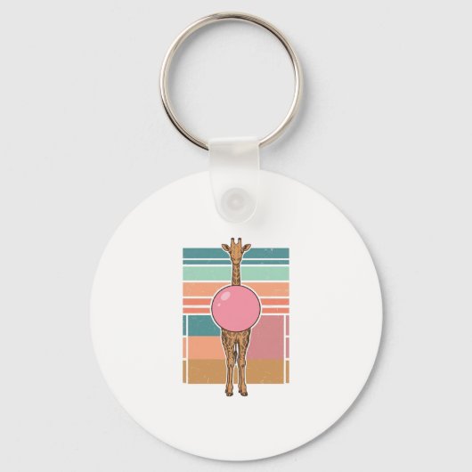 Retro Giraffe Bubblegum Graveer Shirt Ontwerp_1 Sleutelhanger (Voorkant)