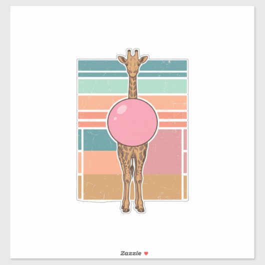 Retro Giraffe Bubblegum Graveer Shirt Ontwerp_1 Sticker (Vel)