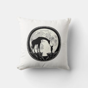 Retro Giraffe en Kind Maan Silhouet Shirt_1 Kussen