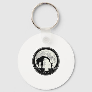 Retro Giraffe en Kind Maan Silhouet Shirt_1 Sleutelhanger