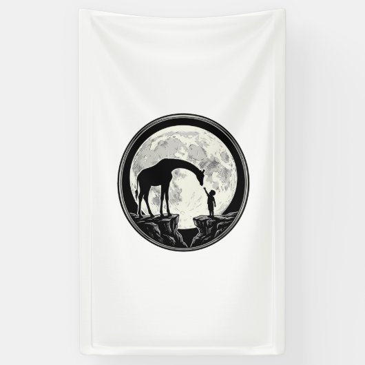 Retro Giraffe en Kind Maan Silhouet Shirt_1 Spandoek (Verticaal)