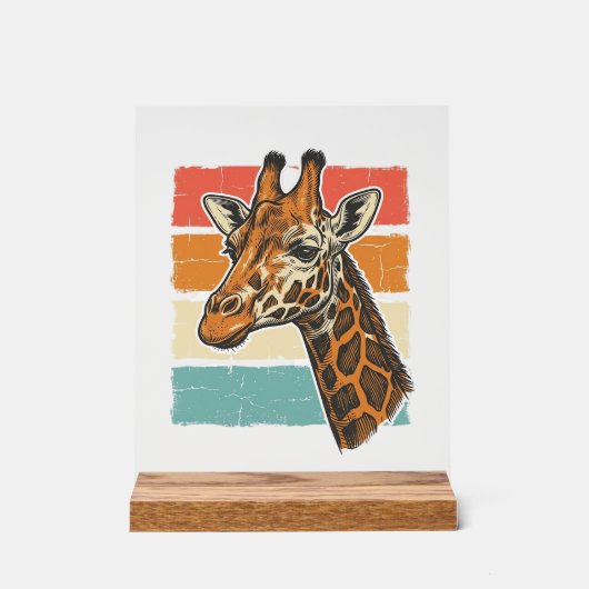 Retro Giraffe Kop Retro Zonsondergang Vector Desig Acryl Bord (Voorkant)