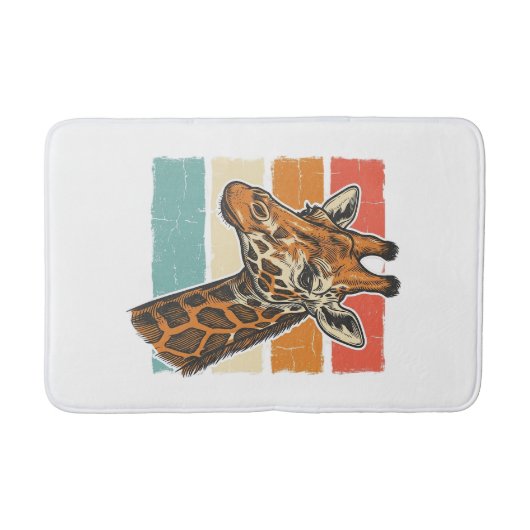Retro Giraffe Kop Retro Zonsondergang Vector Desig Badmat (Voorkant)