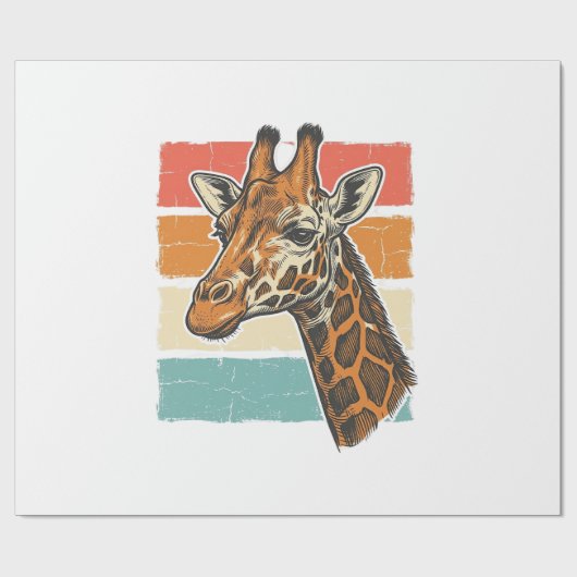 Retro Giraffe Kop Retro Zonsondergang Vector Desig Cadeaupapier (Vlak)