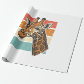 Retro Giraffe Kop Retro Zonsondergang Vector Desig Cadeaupapier (Uitgerold)