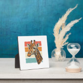 Retro Giraffe Kop Retro Zonsondergang Vector Desig Fotoplaat (Insitu)