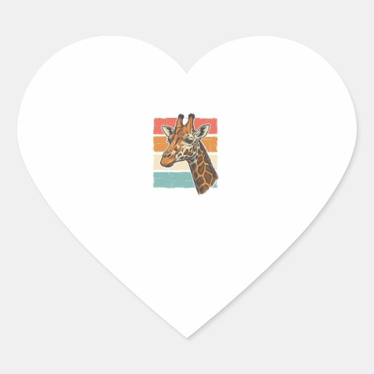 Retro Giraffe Kop Retro Zonsondergang Vector Desig Hart Sticker (Voorkant)